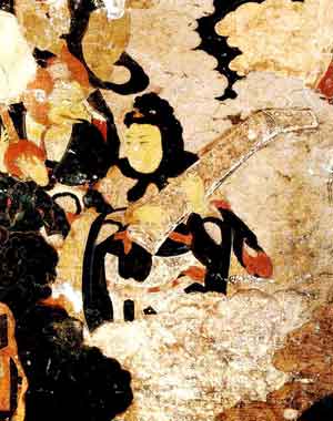 Detail depicting Thunder God and Lightning Goddess in mural