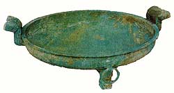 Undecorated bronze pan or platter with two lug handles unearthed in Cailou village