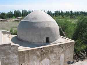 Photograph showing view of roof of the Tughluq Tömur Khan mazar in Huocheng in 2004.