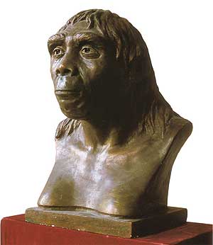 The bust of Peking Man as he greets visitors to the Peking Man Site Museum