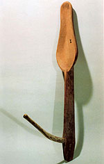 Timber musical instrument called konghou unearthed from grave no. 14 at the Zaghanluq cemetery and now displayed in replica form at the Toghraklek Villa, Qiemo.