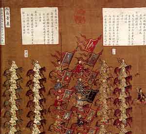 Fig. 6 Detail from a large scroll painting showing a Yuan dynasty procession, in which Mongol troops and their allies ride together;
51.4cm high, 1481cm wide. National Museum of China
